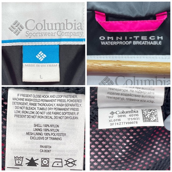Columbia Omni Tech Waterproof Hooded Hiking Outdoor Hot Pink Jacket Size Large - Picture 10 of 10